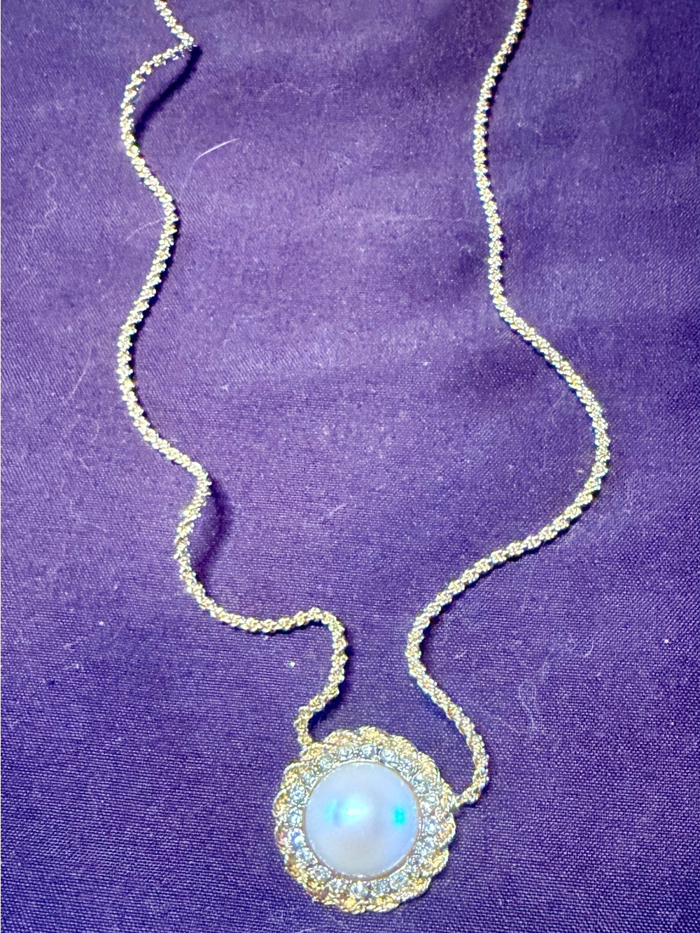 Gold-Tone Moonstone Halo Necklace - Luminous White Pendant